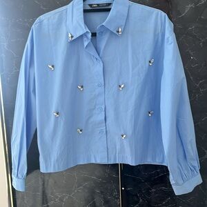Stylish Zara Blue Shirt with Silver Embellishments new with out tags 🏷️
